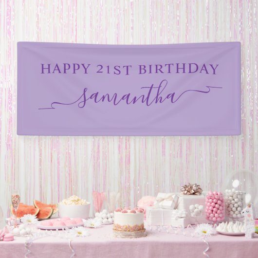 Royal Lila Happy 21. Geburtstag Ribbon Name Banner (Party)