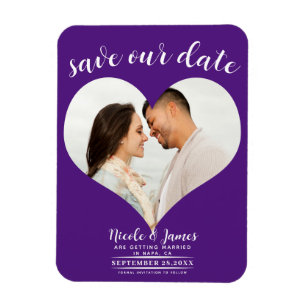 Royal Lila Heart Foto Wedding Save the Date Magnet