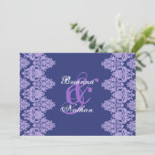 Royal Lila & Lavender Damask Einladung (Stehend Vorderseite)