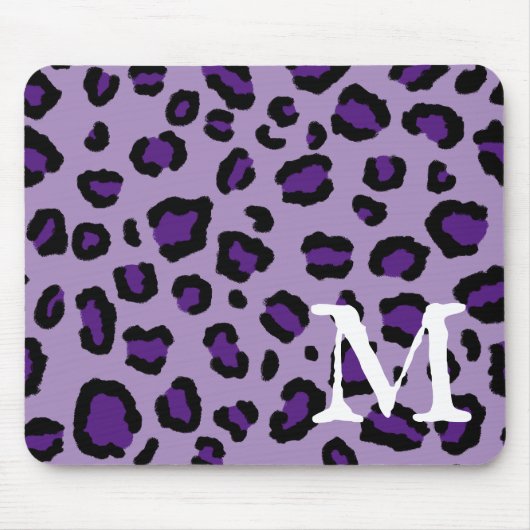 Royal Lila Leopard Print Monogram Mousepad (Vorne)