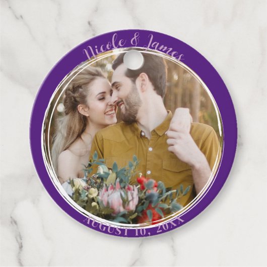 Royal Lila Minimal Round Foto Wedding Geschenkanhänger (Vorderseite)