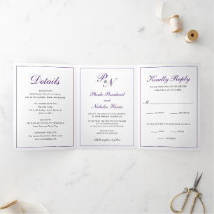 Royal Lila Monogram Formal Foto Wedding Dreifach Gefaltete Einladung