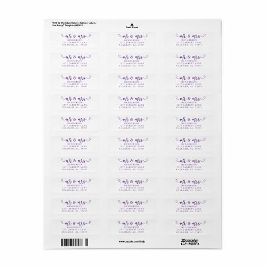 Royal Lila| Mr & Mrs Return Address Label (Vorne)