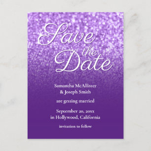 Royal Lila Ombre Bokeh Glitzer Save the Date Postkarte