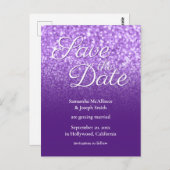 Royal Lila Ombre Bokeh Glitzer Save the Date Postkarte (Vorne/Hinten)