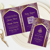 Royal Lila Persian Arch QR Code Muslim Wedding Einladung