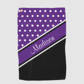 Royal Lila Polka Dot Black Diagonal Script Name Golfhandtuch (Vorderseite)