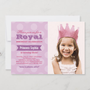 Royal Lila Princess Girl Foto Geburtstagsparty Einladung
