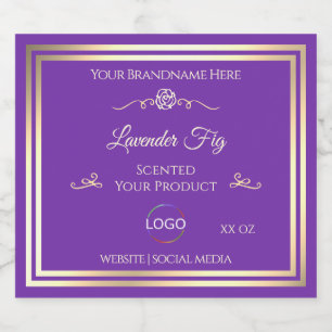 Royal Lila Product Label Gold Frame mit Logo Alkoholflaschenetikett