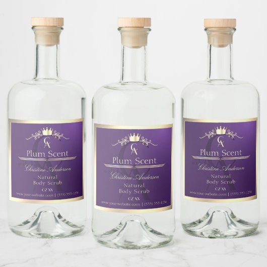 Royal Lila Product Label Gold Frame und Monogram Alkoholflaschenetikett (Flaschen)