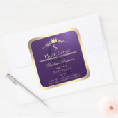 Royal Lila Product Label Gold Frame und Monogram Quadratischer Aufkleber (Umschlag)