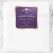 Royal Lila Product Label Gold Frame und Monogram Quadratischer Aufkleber (Tasche)