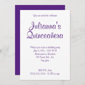 Royal Lila Quinceañera Calligraphy Geburtstag Einladung (Vorne/Hinten)