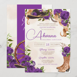 Royal Lila Quinceanera Violet Charra Western Einladung