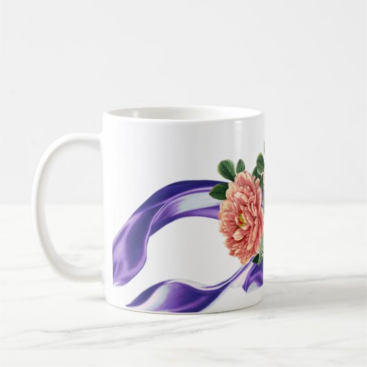 Royal Lila Ribbon & Floral Gastgeschenk Hochzeit T Kaffeetasse (Links)