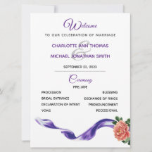 Royal Lila Ribbon Wedding Program