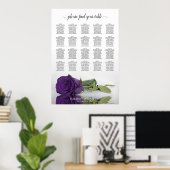 Royal Lila Rose 20 Table Wedding Seating Chart Poster (Heimbüro)