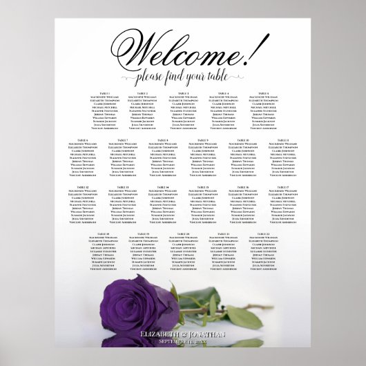 Royal Lila Rose 22 Tabelle Hochzeitssitzkarte Poster (Vorne)