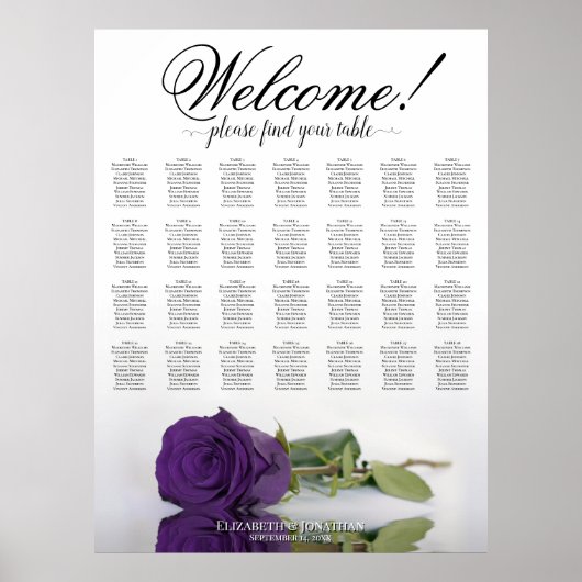 Royal Lila Rose 28 Table Wedding Seating Chart Poster (Vorne)