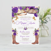 Royal Lila Rose Extravagant Western Charro Einladung (Stehend Vorderseite)