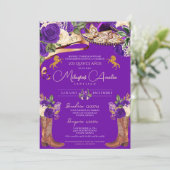 Royal Lila Rose Mariachi Extravagant Western Charr Einladung (Stehend Vorderseite)