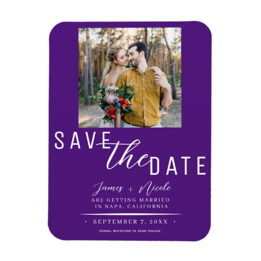 Royal Lila Save the Date Foto Wedding Magnet (Vertikal)