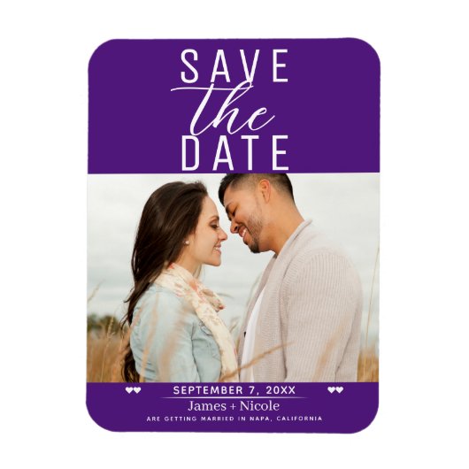 Royal Lila Save the Date Wedding Foto Magnet (Vertikal)