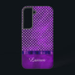 Royal Lila Silver Gem Muster Samsung Galaxy Hülle<br><div class="desc">Dieses hübsche Gehäuse besticht durch ein Imitat silberner Edelstein, das über einem Hintergrund von dramatischen tiefen königlichen lila abstrakten Hintergrund, der praktisch glüht, bestückt ist. Ihr Name oder Monogramm befindet sich im Skript für den unteren Teil. Ein lila Band aus Imitaten trennt die beiden Abschnitte. Elegant und elegant! * Bitte...</div>