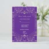 Royal Lila Silver Great 20s Wedding RSVP (Stehend Vorderseite)