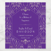 Royal Lila Silver Great Gatsby 20s Wedding Weinetikett (Einzelnes Label)