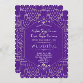 Royal Lila Silver Great Gatsby Hochzeit der 20er J Einladung (Vorne/Hinten)