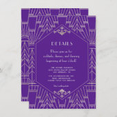 Royal Lila Silver Great Gatsby Wedding Details Begleitkarte (Vorne/Hinten)