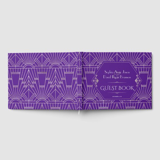Royal Lila Silver Great Gatsby Wedding Gästebuch (Voll)