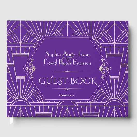 Royal Lila Silver Great Gatsby Wedding Gästebuch (Vorderseite)