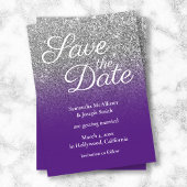 Royal Lila Silver Ombre Glitzer Save the Date Einladung