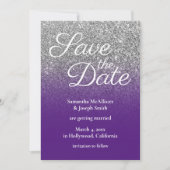 Royal Lila Silver Ombre Glitzer Save the Date Einladung (Vorderseite)