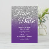 Royal Lila Silver Ombre Glitzer Save the Date Einladung (Stehend Vorderseite)