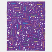 Royal Lila Sky Full of Names, Hearts and Stars Fleecedecke (Vorderseite)