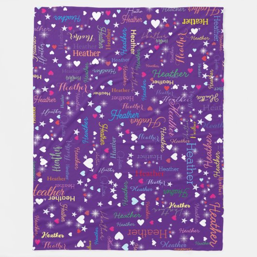 Royal Lila Sky Full of Names, Hearts and Stars Fleecedecke (Vorderseite)
