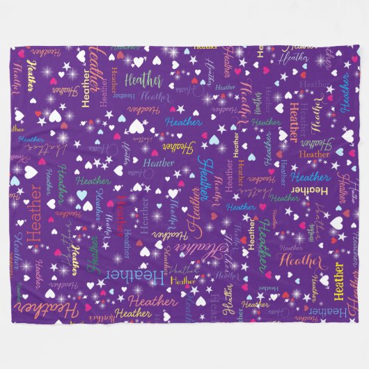 Royal Lila Sky Full of Names, Hearts and Stars Fleecedecke (Vorderseite (Horizontal))