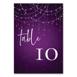 Royal Lila String Lights Wedding Tischnummer