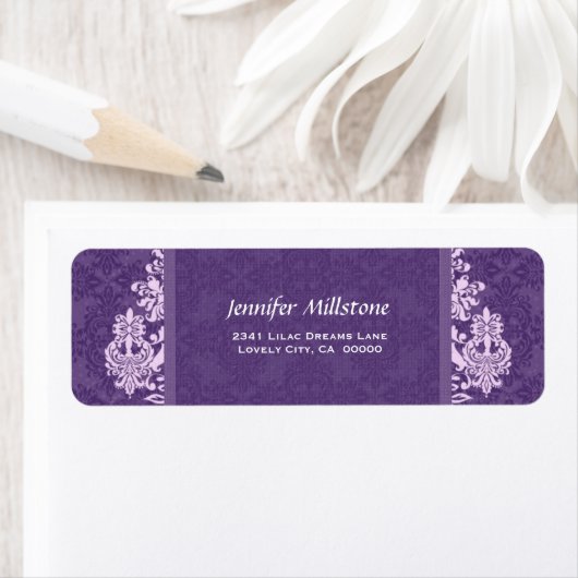 ROYAL LILA Swirl Damask Wedding Address Label (Insitu)