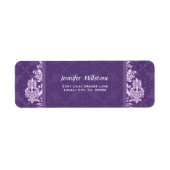 ROYAL LILA Swirl Damask Wedding Address Label (Vorne)