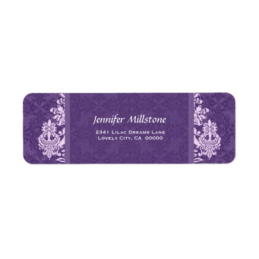 ROYAL LILA Swirl Damask Wedding Address Label (Vorne)