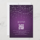 Royal Lila Swirl & String Lights QR Code Wedding Einladung (Rückseite)
