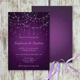 Royal Lila Swirl & String Lights Wedding Einladung