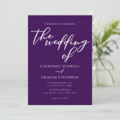 Royal Lila Typografy Abend Wedding Einladung (Stehend Vorderseite)