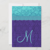 Royal Lila und Aqua Blue Damask Wedding G500A Einladung (Rückseite)