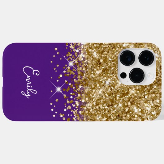 Royal Lila und Gold Glitzer Glam Case-Mate iPhone Hülle (Rückseite (Horizontal))