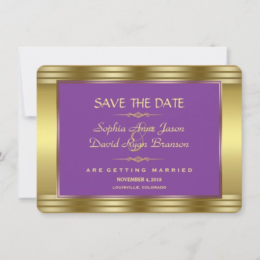 Royal Lila und Gold Wedding speichern das Datum Save The Date (Vorderseite)